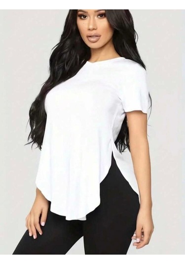 Kadın Türlü Viskon Kumaş Yırtmaç Detaylı Bluz Beyaz