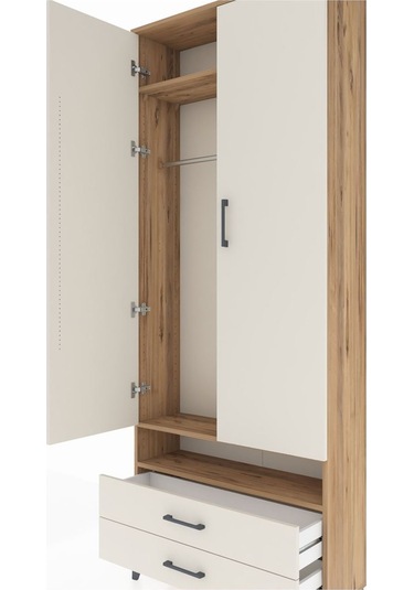 Arges Dolap 3 Raflı 2 Çekmeceli Tek Askılı 88x30x221 Çam-aytaşı Atlas Çam