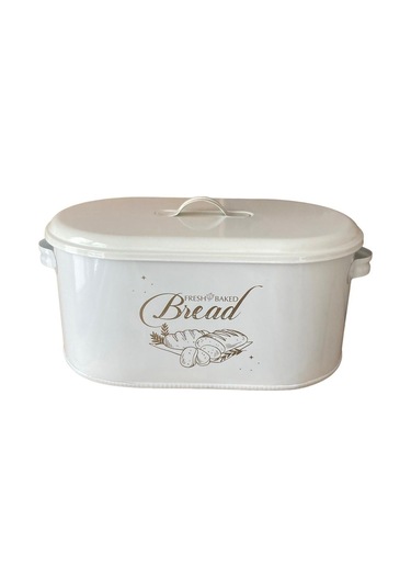 Toptanfoni Metal Büyük Boy Kapaklı Desenli Ekmeklik Beyaz Beyaz