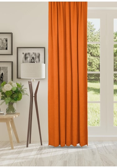 Cheap's Home Petek Dokulu Kadife Dokuma Düz Dikiş Ekstrafor Büzgü Fon Perde Oranj