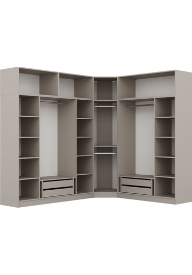 Kale 8 Kapaklı 4 Çekmeceli Köşe Dolap + Yüklük Kumtaşı Mebran Panjur 235cm Bej