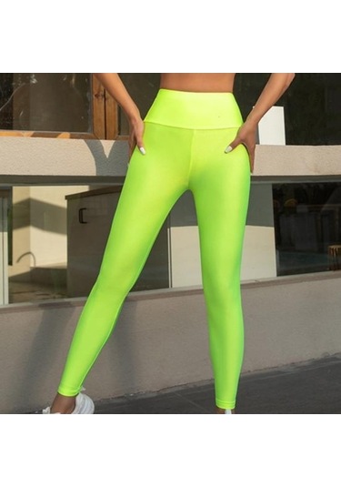 Tongxida Yüksek Esneklik Kadın Tayt, Düz Renk Parlak Yüksek Bel Yoga Pantolonu, Gökyüzü Mavisi, İlkbahar Sonbahar Aktif Giyim Mavi