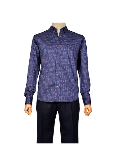 Standart Yaka Çiçek Damla Desen Gömlek Slim 001