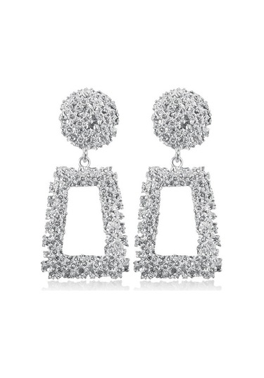 Abartılı Ovma Geometrik Küpe Trapez Uzun Metal Küpe Gümüş