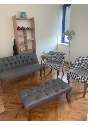 Gri, Kazayagı Cay Seti Koltuk 2 1 1 Puf Hediye