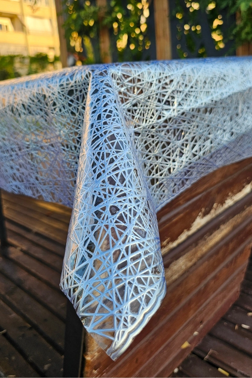 Rona Home Silinebilir Gümüş Iplik Desen Hasır Pvc Şeffaf Kaplamalı Lüks Muşamba Masa Örtüsü Sofra Bezi Hasır Gümüş