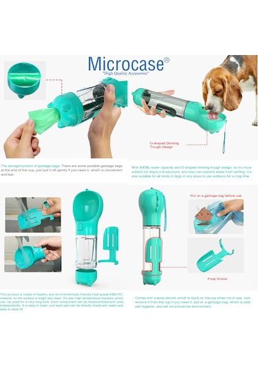 Microcase Taşınabilir Hazneli Mama Kaplı Kaka Poşetli Kedi Köpek Suluğu 300ml - Al48844
