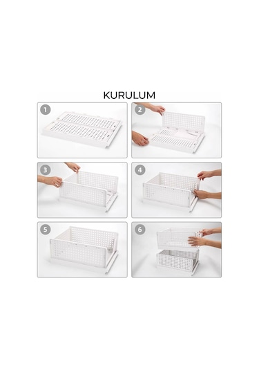6 Adet Raylı Elbise Organizeri - Mutfak Banyo Düzenleme Depolama Üst Üste Dizilebilir Krem
