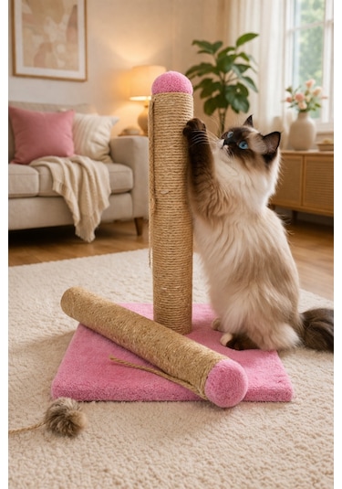 Pembe Kedi Tırmalama Tahtası Yedek Borulu-42cm