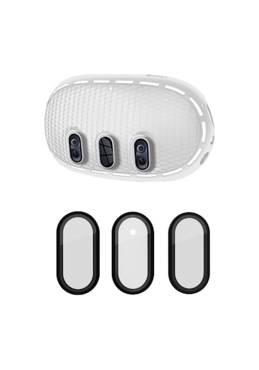 Meta Quest 3 İçin Silikon Kılıf + Titanyum Alaşımlı Temperli Cam Lens Filmi Vr Kulaklık Aksesuarları - Açık Gri / Siyah