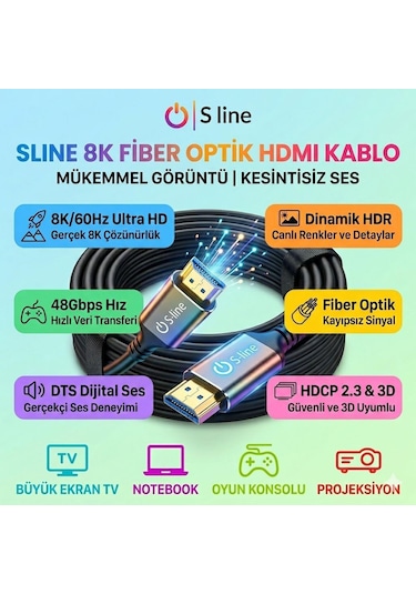 Sline 8k V2.1 Fiber Optik Hdmı Kablo - 10metre