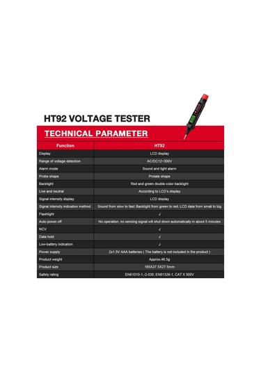 Samdoo "ht92 Akıllı Voltaj Test Kalemi - 12-300v Ac/dc, Sesli Ve Işıklı Alarm, Lcd Ekranlı, Ev Tamiri İçin"