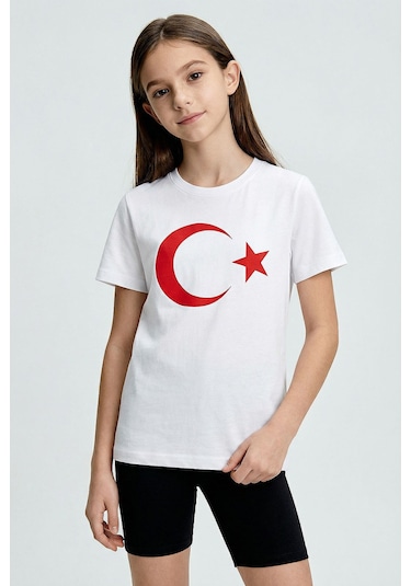 Tommy Life Beyaz Ay Yıldız Baskılı Unisex T-shirt - 11333