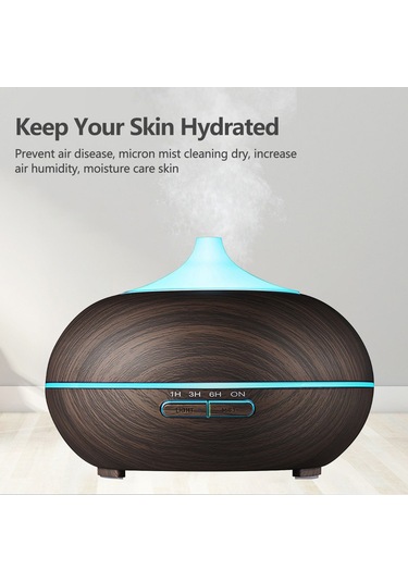 Tenfowee 550ml Ahşap Desenli Ultrasonik Aromaterapi Nemlendirici - Renkli Gece Işığı, Otomatik Kapanma