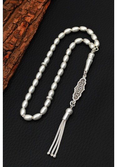 İsimli Gümüş Tesbih Arpa Kesim Kişiye Özel İsim Yazılı Gümüş Tesbih 925 Ayar St388 Gümüş - Siyah