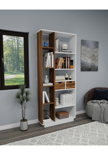 Arnetti Luma 10 Raflı Dolaplı Kitaplık Beyaz Ceviz