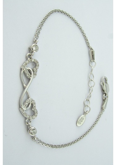 Sonsuzluk Çift Kalp Tek Taşlı Gümüş Bileklik Wsb32