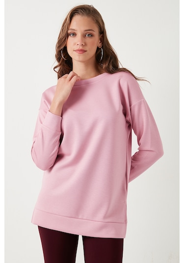 Lela Streç Oversize Fit Bisiklet Yaka Modal Kumaş Bayan Sweat 5865877 Gül