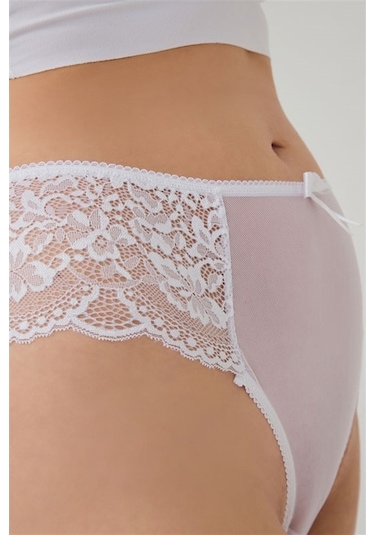 Dantelli Tül Detaylı Büyük Beden Kadın Brezilya 3'lü Paket Külot 550331209 Çok Renkli