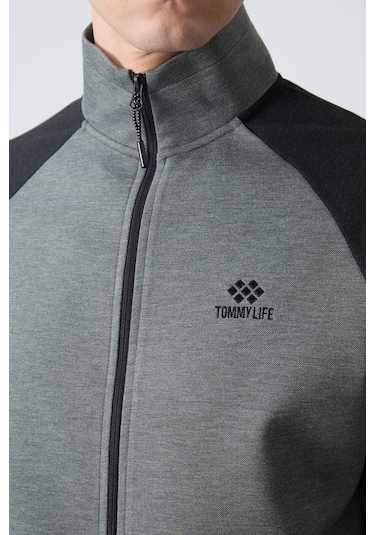 Tommy Life Çağla Siyah Dik Yaka Çift Renk Rahat Form Klasik Paça Erkek Eşofman Takımı - 85113 Yeşil - Siyah