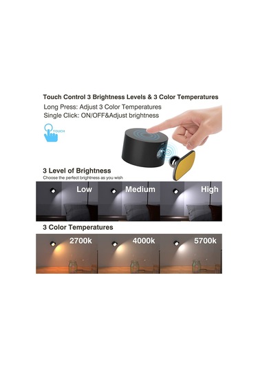 Up&down Led Duvar Apliği, Pil İle Çalışan Duvara Monte Lambalar, Rgb Ortam Işıkları, 4 Renk Sıcaklığı, Kısılabilir, Çıkarılabilir Şarj, Dokunmatik & Uzaktan Kumanda, Okuma Işığı Yanında Diğer