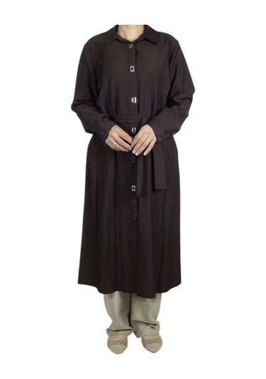 Kadın Önü Çıtçıtlı Beli Kuşaklı Tunik Kahverengi