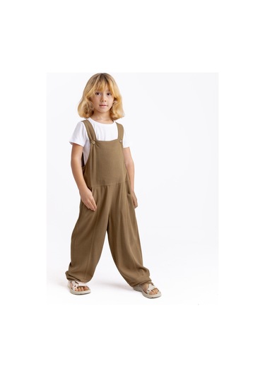 Cigit Bol Paça Keten Salopet 2-7 Yaş Caramel Caramel