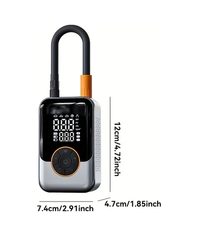 Oldfriend 1 Adet Gümüş Renk Taşınabilir Araba Pompası, Kablosuz Led Işıklı Dijital Basınç Göstergeli