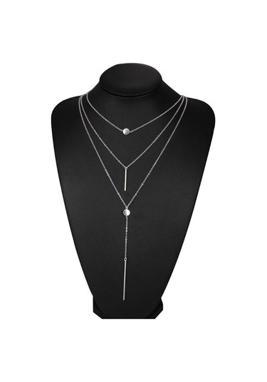 Basit 3 Katmanlı Kolye Küçük Nokta Zarif Metal Bar Kolye Kazak Zinciri Gümüş Çok Renkli