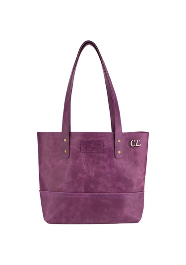Twingold İsme Özel Tote Bag El Omuz Çantası - %100 Rainbow Deri - Ac03003 - Mor Mor