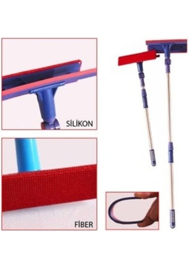 Mikrofiber Hareketli Çekçekli Teleskopik Cam Silme Aparatı