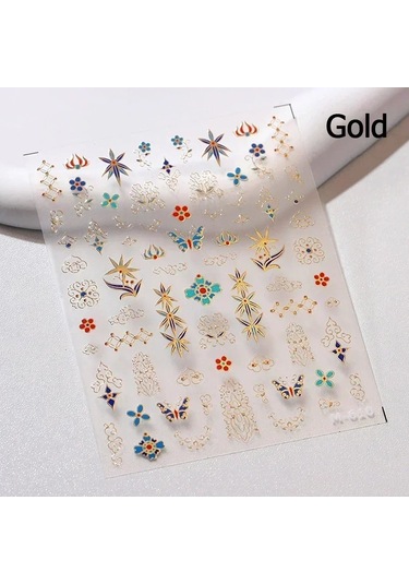 1 Adet Vintage Altın Çiçek Yüksek Kalite 5d Kabartmalı Nail Art Çıkartmaları Nail Art Gravür Dekorasyon Moda Kaymak Tırnak Çıkartmalar Orta Kahverengi