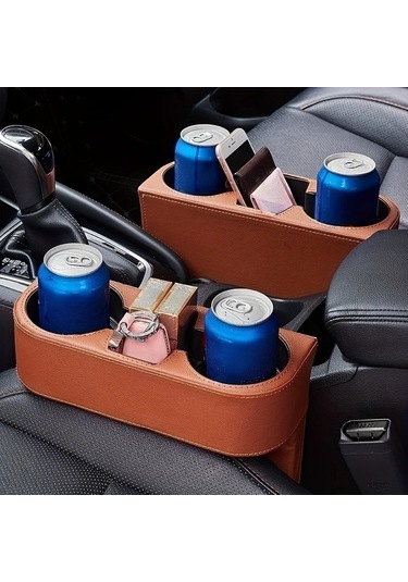 Dashanshop Siyah Araç Kupası Tutucu Düzenleyici - Yapay Deri Çok Bölmeli Su Şişesi Atıştırmalık Saklama