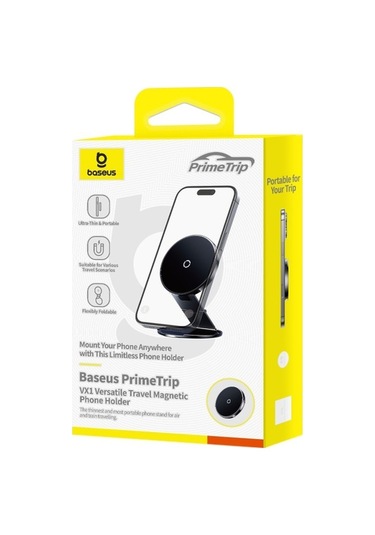 Tongxida Baseus Primetrip Vx1 Çok Yönlü Seyahat Manyetik Telefon Tutucu Ultra İnce Katlanabilir Araç Cep Telefonu Braketi Siy Siyah