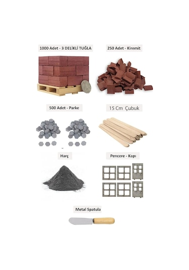 Minyatür Hane Minyatür İnşaat Seti 1000 Tuğla 250 Kremit 500 Parke Taşı Metal Spatula