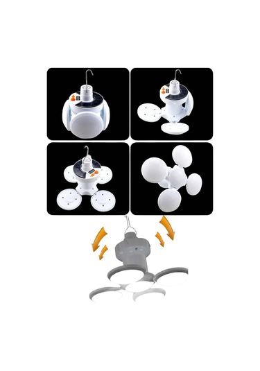 Katlanabilir Askılı Kamp Lambası 5 Kanatlı Pratik Güneş Enerjili Beyaz