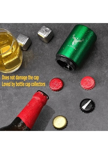 Oldfriend Yeşil 2 Adet Otomatik Bas Çek Bira Şişe Açacağı Paslanmaz Çelik Tek Elle Kullanım Yeşil 2 Adet