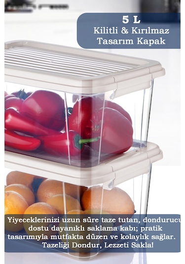 2'li 5 Lt Un Bakliyat Erzak Saklama Kabı Seti - Banyo Düzenleyici Deterjanlık Saklama Kutusu 2x5l Bej