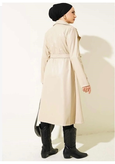 Lovie Moda Kadın Deri Trençkot Bej