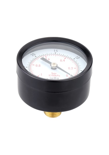 Vkemall Metal Kasa Çift Ölçekli Vakum Manometresi, 0 -30inhg/0 -1bar Aralığında Suya Yağa Hava Uygun, Taşınabilir Basınç Ölçer