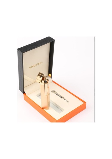 Parmida Slim Kare Metal Çakmak Gold Taşlı Gazlı