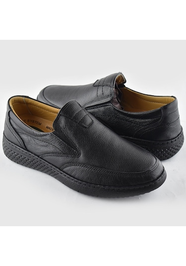 7575 Ortopedik Taban Yumuşak Hakiki Deri Mevsimlik Kışlık Erkek Ayakkabı Siyah