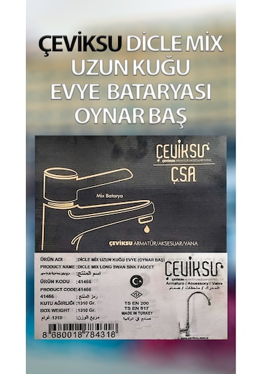 Dicle Mix Uzun Kuğu Evye Bataryası Oynar Başlı Krom