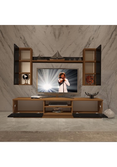 Decoraktiv Eko 5db Mdf Dvd Tv Ünitesi Tv Sehpası Ceviz - Siyah