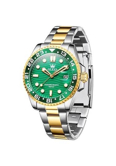 Novahub Olevs 3610 Erkekler Çelik Kayış Aydınlık Su Geçirmez Kuvars Saat Yeşil Altın Çok Renkli Çok Renkli