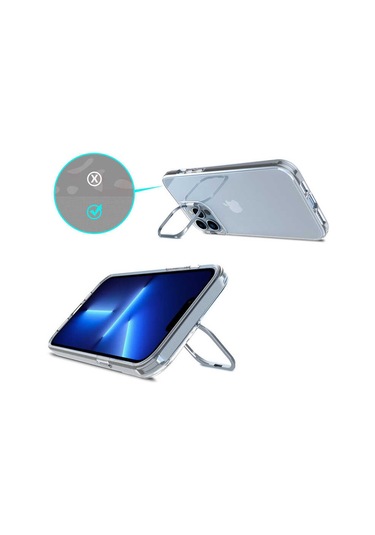 Ekılıf - İphone 13 Pro Max Uyumlu Kılıf Stand Olan Şeffaf Pürüzsüz Sert Skuba Kapak - Gold