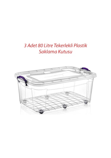 3 Adet 80 Litre Tekerlekli Maxı Multi Box Saklama Kutusu - E-515