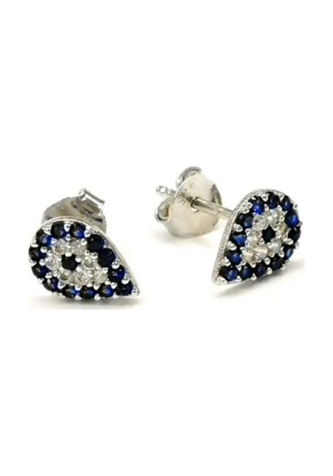 Omar Silver Kadın Damla Model Nazar Gözü Zirkon Taşlı Çivili Gümü