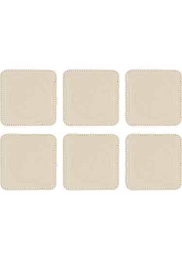 Bardak Altlığı,6 Lı Set,masaüstü Yuvarlak Cup Coaster,vegan Suni Deri,11x11 Cm.,bej Bej