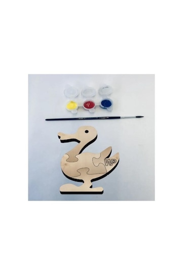 Masif Ahşap Puzzle Çocuklar İçin Boyanabilir Ördek Boya Setli